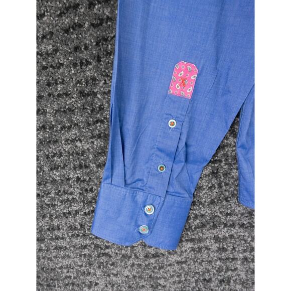 Robert Graham Shirt Mens XL Blue Tailored Fit Cotton Long Sleeve Designer City - Picture 11 of 12